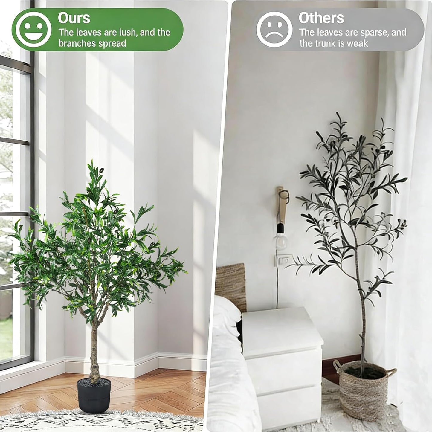 Artificial Olive Trees Indoor Outdoor,3.6FT Faux Olive Trees Potted Artificial Plants,Fake Olive Tree with Planter Realistic Fruits,Natural Wood Trunk Leaves Tree for Home Office Garden Living Room