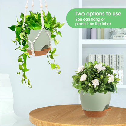 Vanslogreen Hanging Planters for Indoor Outdoor Plants, 2 Pack Self Watering Hanging Pot with Drainage Holes & Removable Tray (Black, 8'')