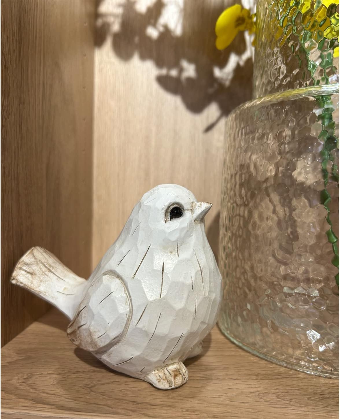 New White Modern Farmhouse Bird Figurine, Bird Statue Sculpture - Carved Rustic Distressed Animal Bird Ornaments - Home Decor Accents Collectible Bird Figurine | Spring