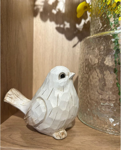 New White Modern Farmhouse Bird Figurine, Bird Statue Sculpture - Carved Rustic Distressed Animal Bird Ornaments - Home Decor Accents Collectible Bird Figurine | Spring