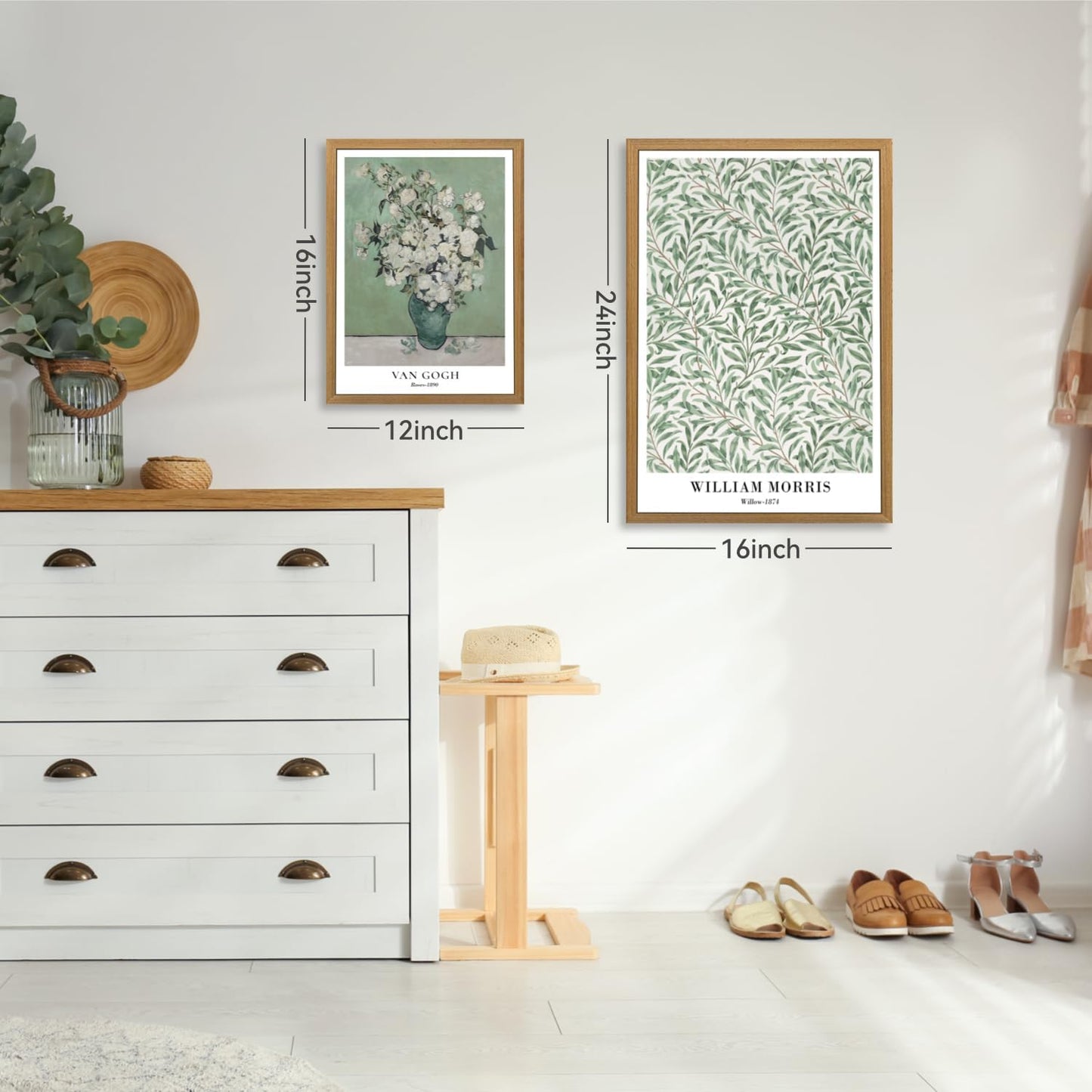 CAZLOUC White Wildflowers Wall Art Set of 3, Neutral Meadow Landscape Wall Decor, Minimalist Mountain Canvas Prints, Beige Rustic Field Paintings for Living Room Bedroom Wood Framed 12x16 Inch