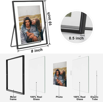 Qiannhee 8x10 Floating Frames Set of 2, Double Glass Desktop Picture Frames, Holds Multiple Photo Sizes, Photo Frame with Metal Stand
