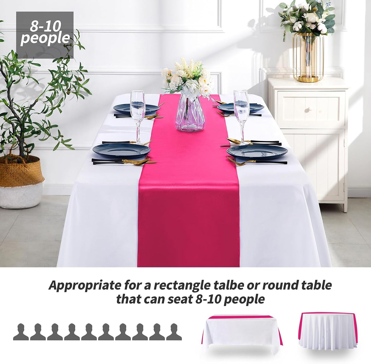 SiinvdaBZX 4 Pcs Royal Blue Satin Table Runner 12 x 108 inches Long, Bright Smooth Satin Wedding Table Runner Decorations for Birthday Parties, Buffet, Banquets, Graduations, Engagements