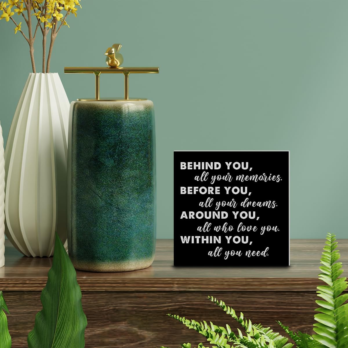 Graduation Quote Wood Box Sign Decor Desk Sign Positive Behind You All Your Memories Wooden Box Block Sign Rustic Home Shelf Wall Decoration Grad Gift