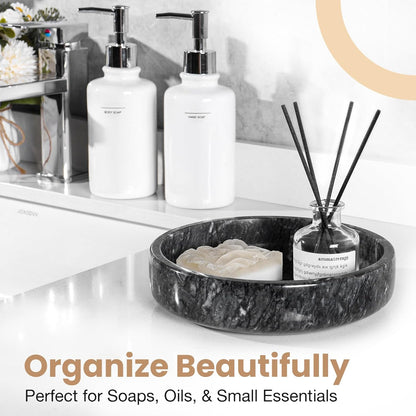 FNTSTICGOODS Travertine Decorative Bowl - 7.8” Diameter & 2” Height - Key Bowl for Entryway Table - Organic Modern Centerpiece - White/Gray