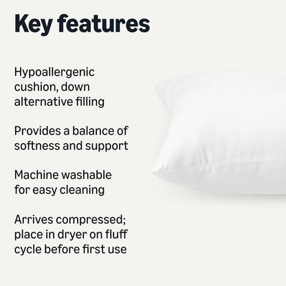 Amazon Basics Square Hypoallergenic Pillow Insert, Down Alternative Fiberfill, Sofa Bed Couch Decorative Stuffer, 18", 2-Pack