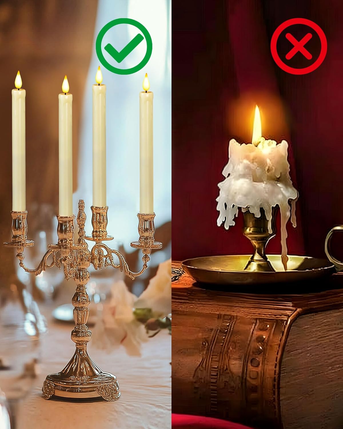Homemory 2/3/6 Pack Flameless Taper Candles, No Remote, Realistic Flickering Battery Operated Candlesticks, Ivory LED Plastic Candle Safe for Weddings, Table Decor, Christmas, and Halloween(Set of 2)