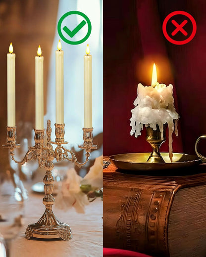 Homemory 2/3/6 Pack Flameless Taper Candles, No Remote, Realistic Flickering Battery Operated Candlesticks, Ivory LED Plastic Candle Safe for Weddings, Table Decor, Christmas, and Halloween(Set of 2)