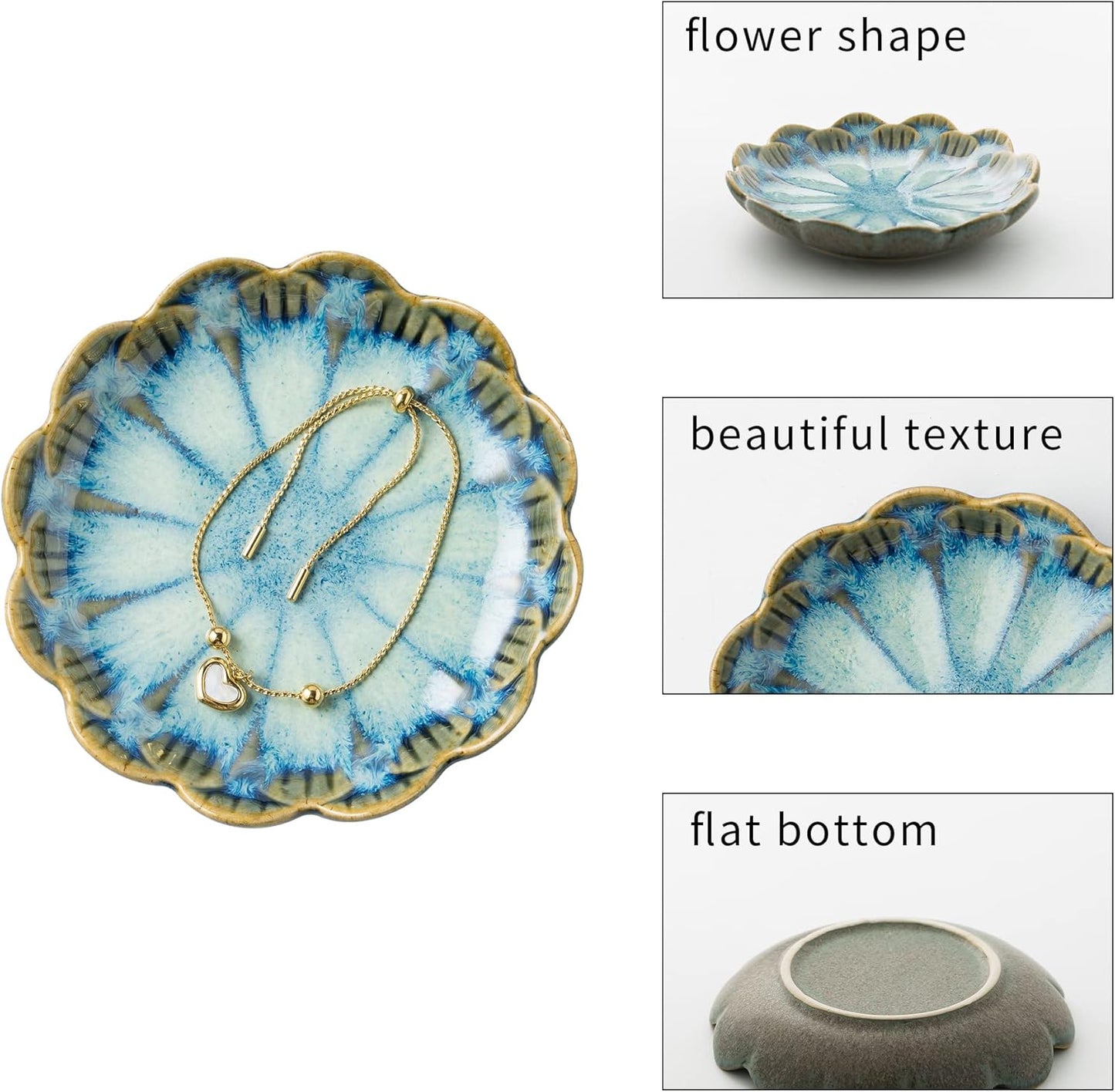 Jewelry Dish Tray, Ring Dish, Ceramic Trinket Tray, Key Bowl, Decorative Plate, for Friends Sisters Daughter Mother (Milky White)
