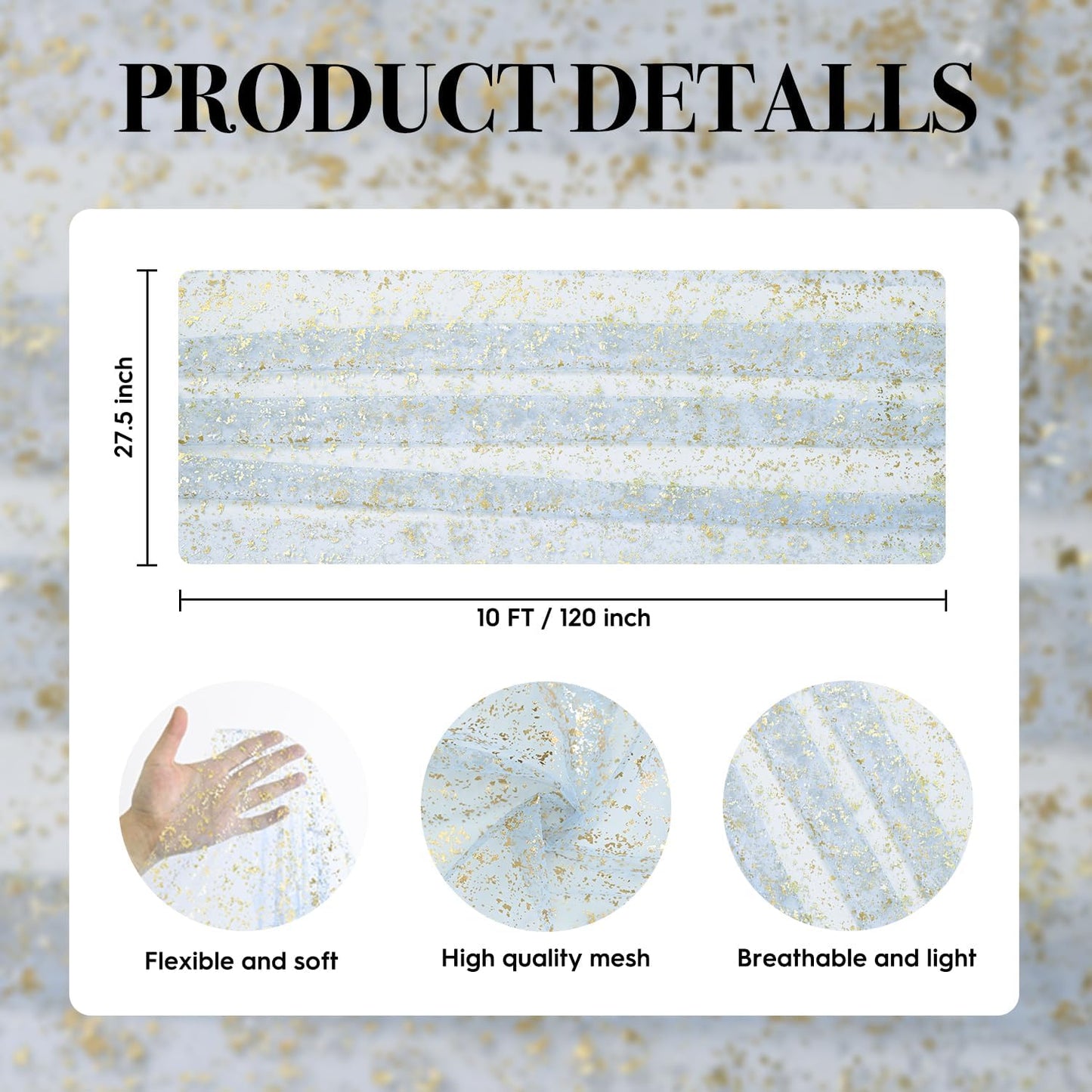 Artoid Mode Beige Gold Gauze Table Runner 120 Inch 10FT, Glitter Metallic Foil Sheer Dining Wedding Anniversary Holiday Birthday Table Decor for Home Party
