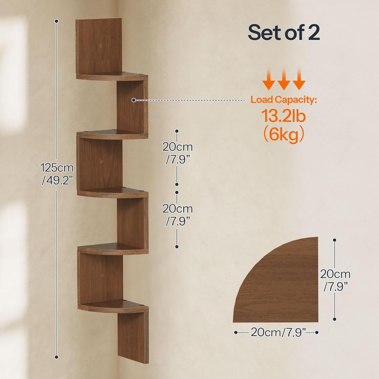 HOOBRO Corner Shelf Wall-Mounted, Set of 2 Floating Corner Shelves for Wall, 4-Tier Corner Bookshelves for Living Room, Bedroom, Bathroom, Home Office, Black BK25BJP201