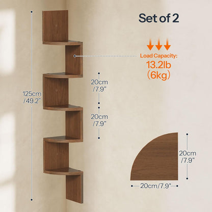 HOOBRO Corner Shelf Wall-Mounted, Set of 2 Floating Corner Shelves for Wall, 4-Tier Corner Bookshelves for Living Room, Bedroom, Bathroom, Home Office, Black BK25BJP201