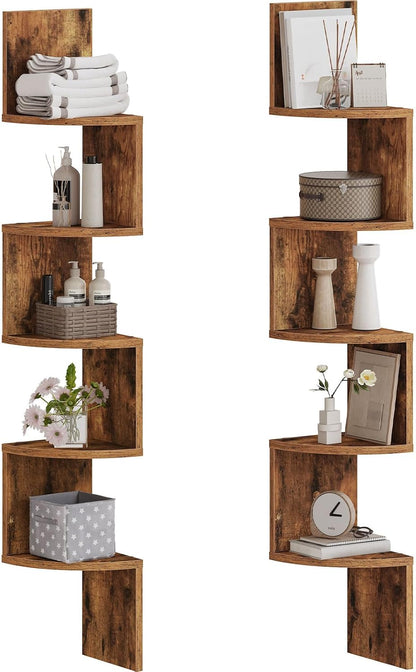 HOOBRO Corner Shelf Wall-Mounted, Set of 2 Floating Corner Shelves for Wall, 4-Tier Corner Bookshelves for Living Room, Bedroom, Bathroom, Home Office, Black BK25BJP201