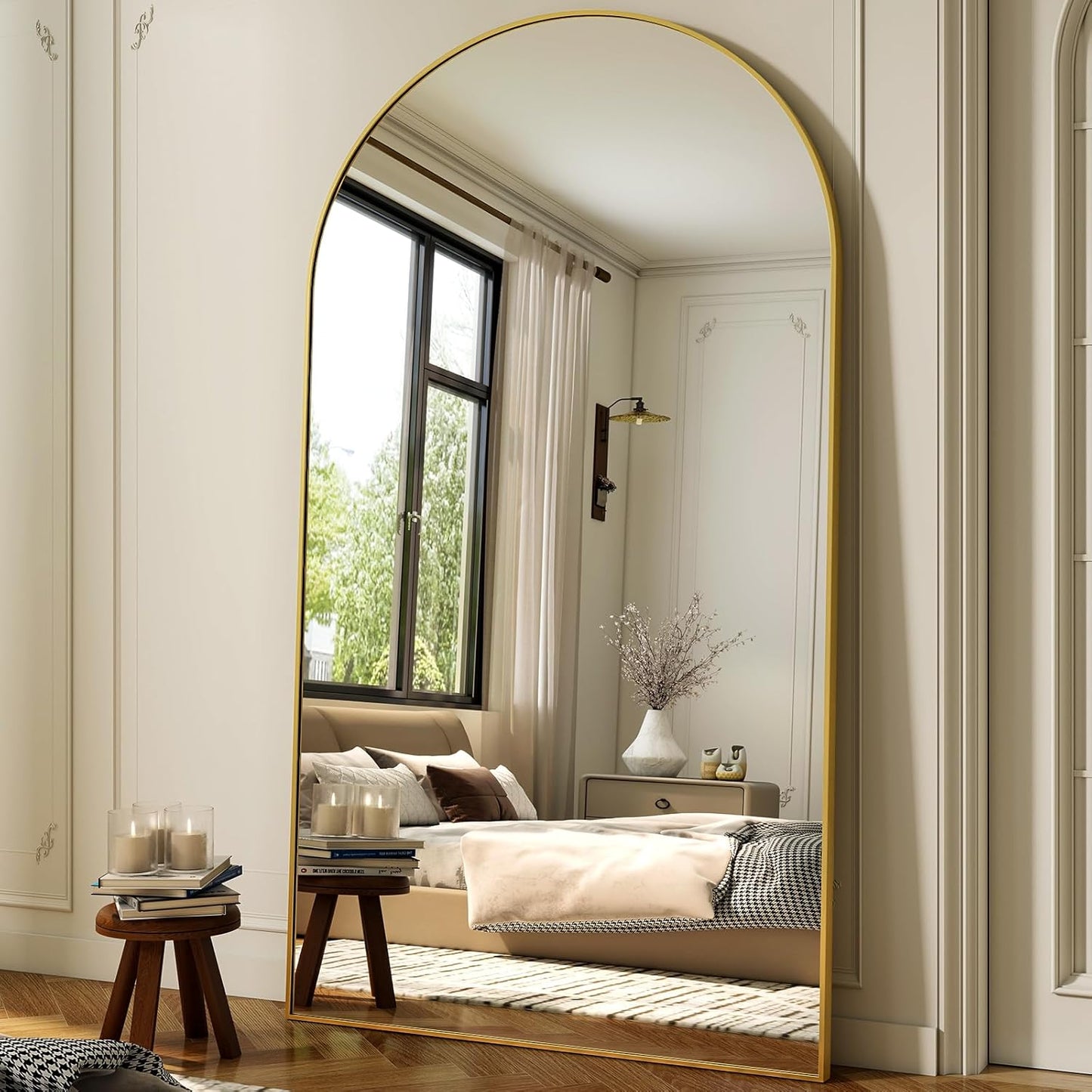 XRAMFY 56"x21" Arched Full Length Mirror Floor Mirrors with Aluminum Alloy Frame Free-Standing Wall Mounted Floor Mirrors or Large Dressing Mirror, Black Mirror Full Length