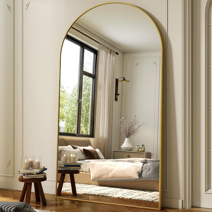XRAMFY 56"x21" Arched Full Length Mirror Floor Mirrors with Aluminum Alloy Frame Free-Standing Wall Mounted Floor Mirrors or Large Dressing Mirror, Black Mirror Full Length