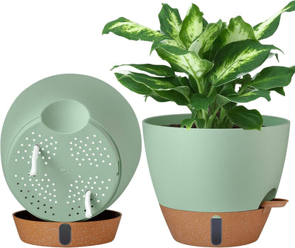montresor 12/10/8 Inch Self Watering Pots for Indoor Plants Plastic Large Plant Pots for Outdoor Plants, Water Level Window & Spacious Reservoir Flower Pots Decorative Planter with Drainage and Tray