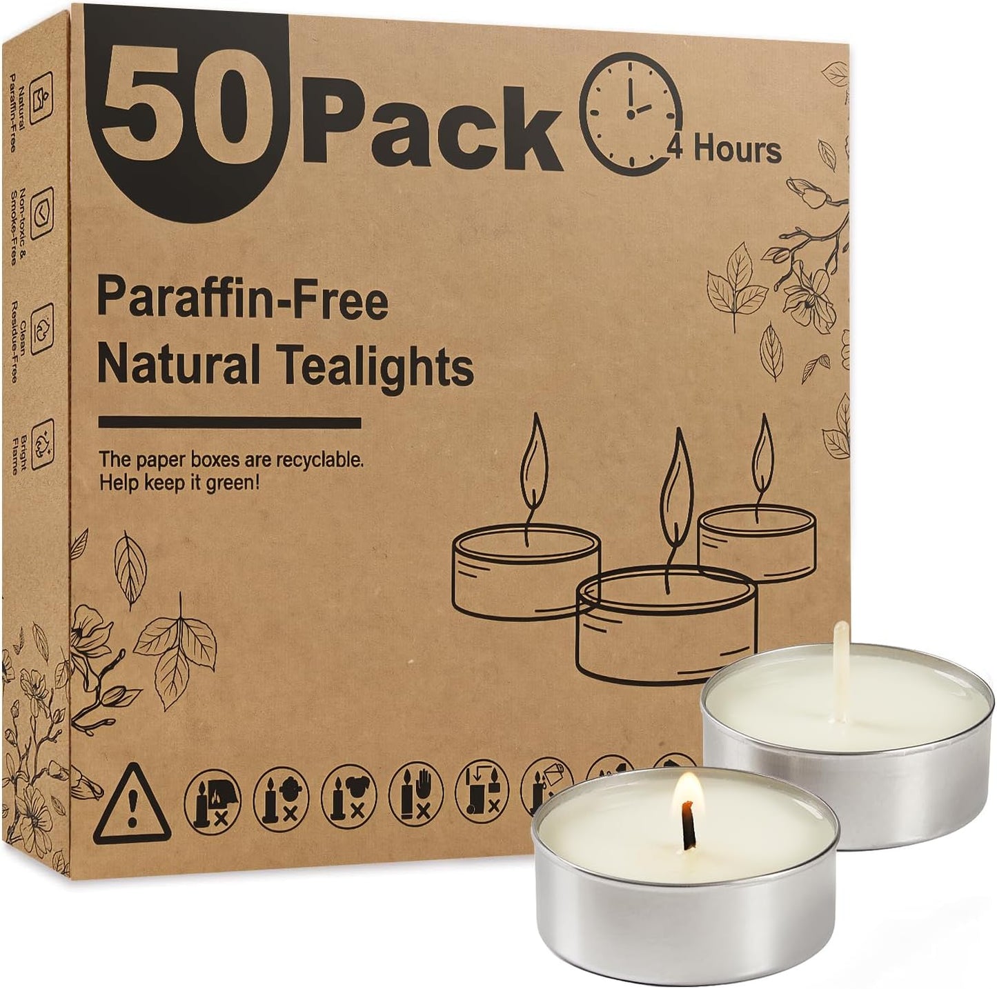 Ashlux Unscented Palm Tea Lights Candles 100 Pack Bulk, 4.5 Hours Long Burning White Tea Lights,Non-Paraffin, Smokeless, Mini Tealight Votive Candles for Wedding, Christmas Lights, Party, Christmas