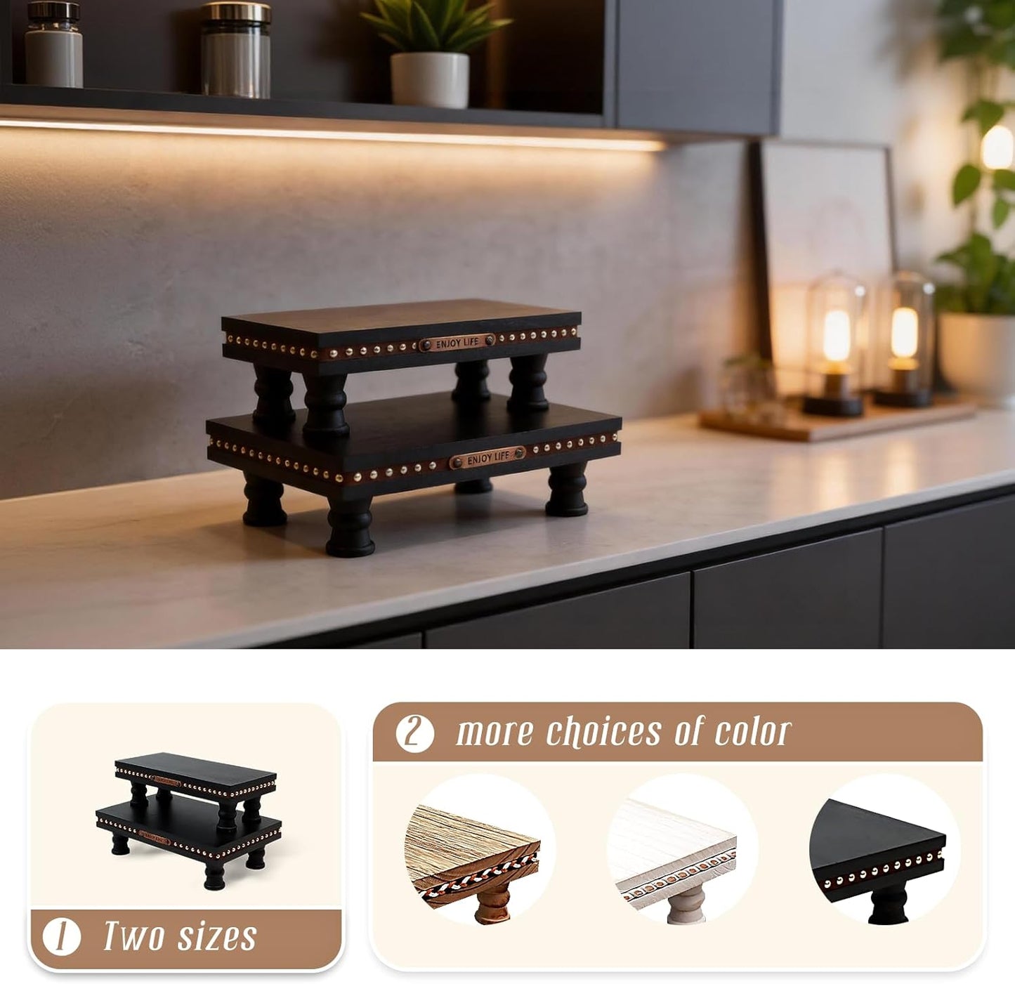 Wood Tray Pedestal Stand, Waterproof Bathroom Counter Organizer, Modern Farmhouse Riser for Soap/Candle/Sponge White Small