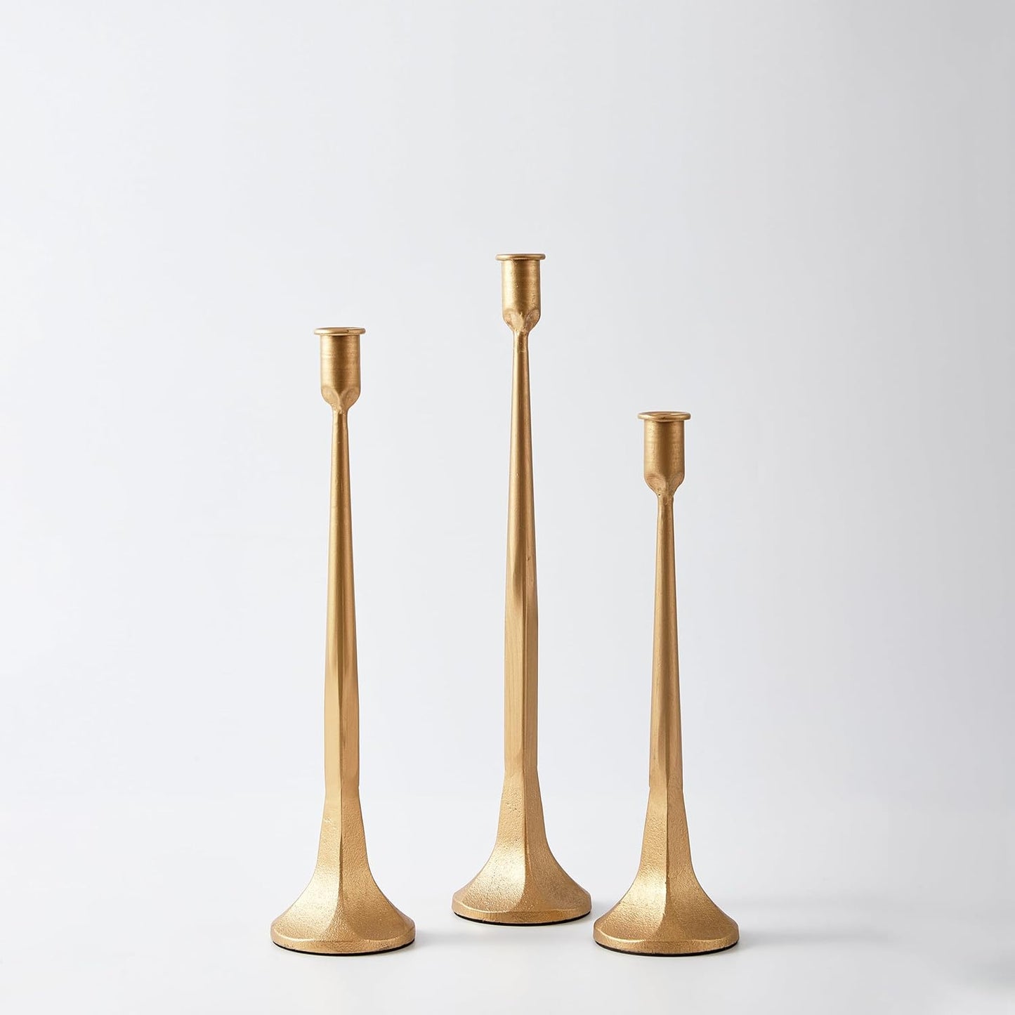 Denique Iron Taper Candle Holder Set of 3, Gold Candlestick Holders Decorative Candle Stand, Tapered Candle Holders Tall Set for Wedding, Dining Table, Home Decoration (Gold)