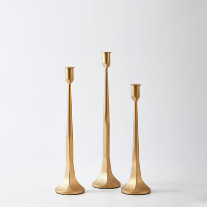Denique Iron Taper Candle Holder Set of 3, Gold Candlestick Holders Decorative Candle Stand, Tapered Candle Holders Tall Set for Wedding, Dining Table, Home Decoration (Gold)
