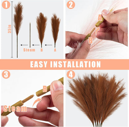 obbsie 50pcs Pink Faux Pampas Grass Decor, 21.6" Short Artificial Floral Branches Vase Filler Flower Arrangement for Home Wedding Boho Outdoor Decor