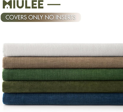 MIULEE Olive Green Couch Pillow Covers 18x18 Inch, Set of 2 Soft Chenille Decorative Square Throw Pillow Covers Farmhouse for Sofa Living Room Bed