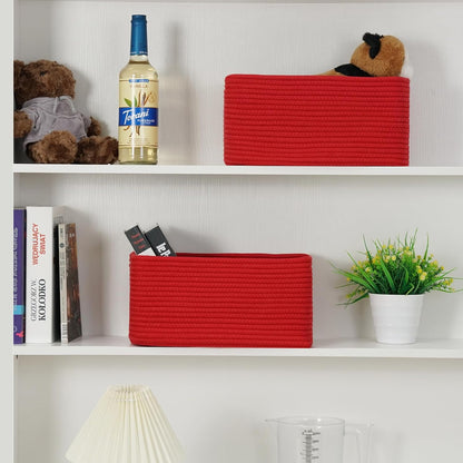 3-Pack Small Storage Baskets for Organizing | Woven Shelf Toy Basket | Rope Baskets for Gifts Empty | Closet Organizer Bins with Handles | Cube Decorative Box | 11.8×7.8×5.1” | Mixed brown
