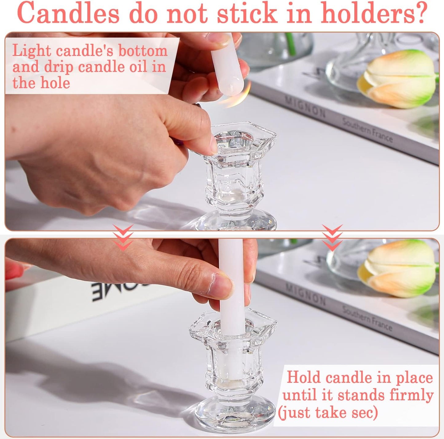 Lanttu Candlestick Holders Bulk, 12 Pcs Glass Candle Holders Set Clear, Crystal Taper Candle Holder for Wedding, Table Centerpiece, Home Decoration
