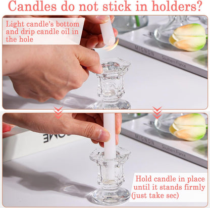 Lanttu Candlestick Holders Bulk, 12 Pcs Glass Candle Holders Set Clear, Crystal Taper Candle Holder for Wedding, Table Centerpiece, Home Decoration