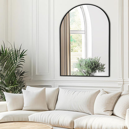 Fabuday Black Arch Bathroom Mirror for Wall - 20x28 Arched Mirror for Over Sink, Metal Framed Mirror for Hanging in Living Room, Bedroom, Entryway, Hallway