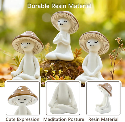 Meditation Mushroom Resin Statues – Cute Yoga Mushroom Figurines for Desk, Home, Office & Garden Decor – Zen Resin Sculptures for Living Room, Patio, Tabletop & Backyard (1 Pack, Mushroom)
