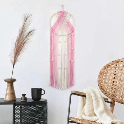 LB Boho Macrame Wall Hanging - Green and Beige Handmade Cotton Woven Decor, Modern Geometric Bohemian Tapestry Wall Decor for Bedroom Living Room Home (31.5"x9.84") Nature-Inspired Room Decor