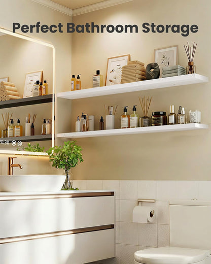 AMADA HOMEFURNISHING Floating Shelves, Wall Shelves for Bathroom/Living Room/Bedroom/Kitchen Decor, White Shelves with Invisible Brackets Set of 3 - AMFS08