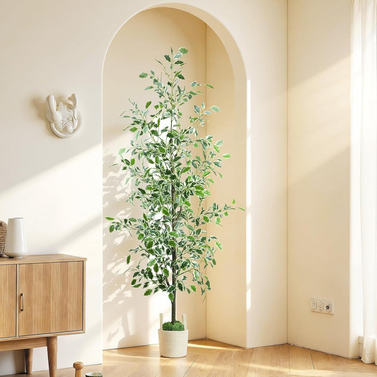 Caxchiling Faux Eucalyptus Tree 6FT, Artificial Potted Tree for Indoor Outdoor, Fake Floor Plants with Natural Wood Trunk, Home Office Living Room Bedroom Decor