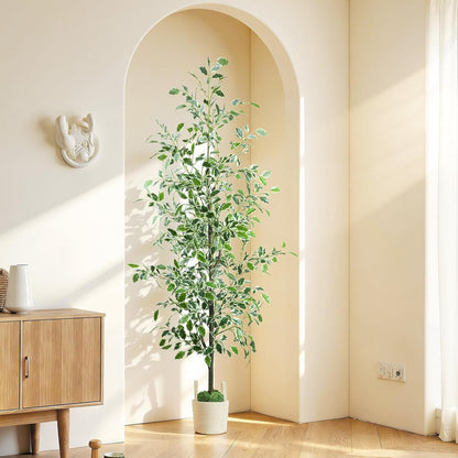 Caxchiling Faux Eucalyptus Tree 6FT, Artificial Potted Tree for Indoor Outdoor, Fake Floor Plants with Natural Wood Trunk, Home Office Living Room Bedroom Decor