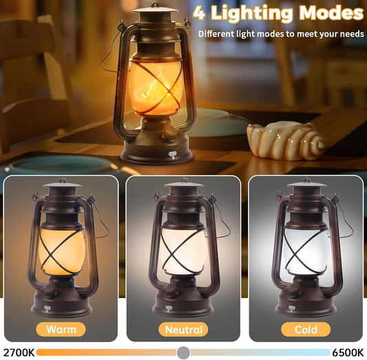 Wondrastical 2 Pack Bronze Vintage 4 Modes LED Lanterns，Rechargeable Flickering Flame Lights Decorative Outdoor&Indoor, Remote Control Waterproof Hanging Lantern for Camping,Patio Garden Pathway
