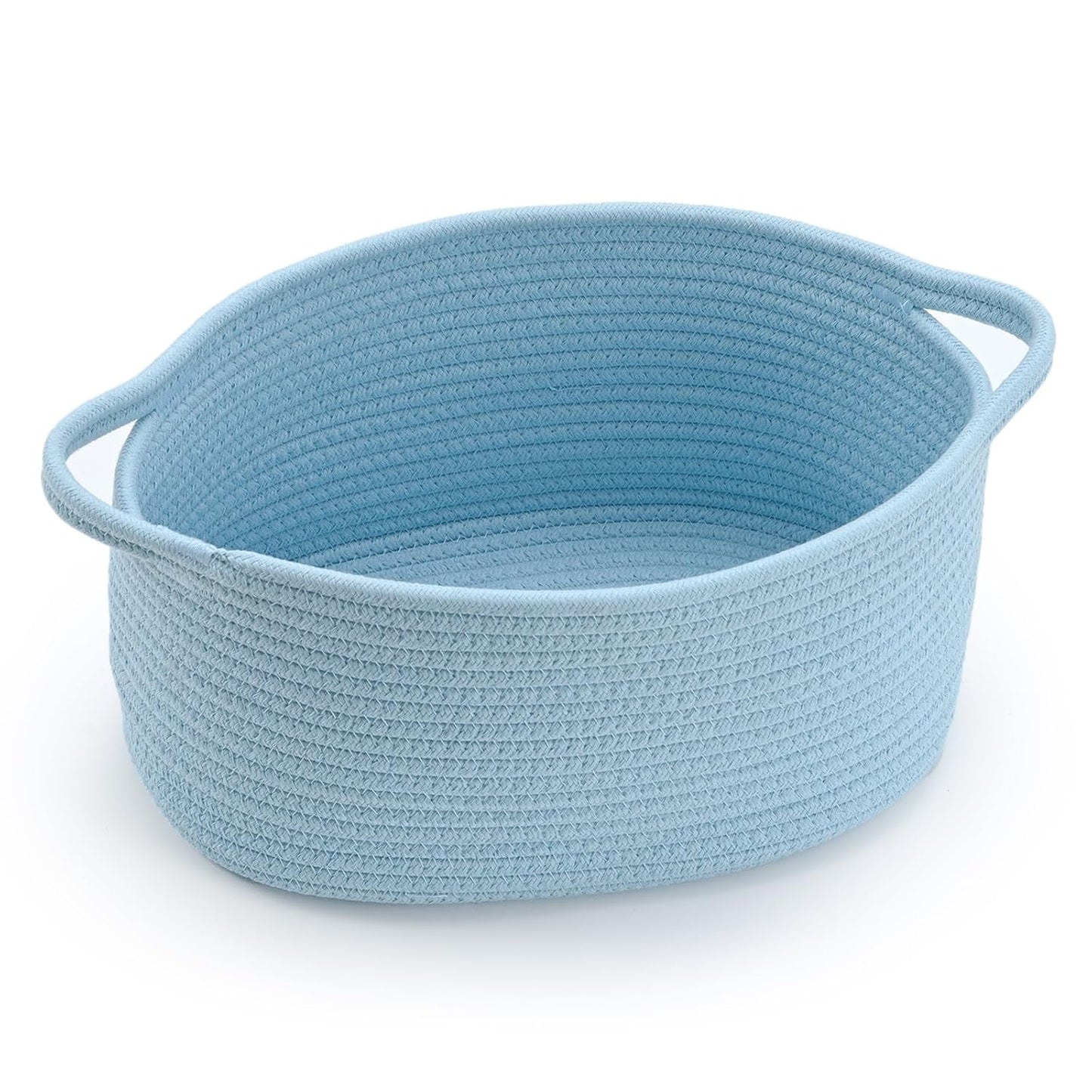 Happyiren Medium Woven Cotton Rope Basket with Handle Empty Decorative Gift Basket for Baby Shower, Graduation, Mother's Day, Nursery Storage 13" Dia x 8" W x 6" H
