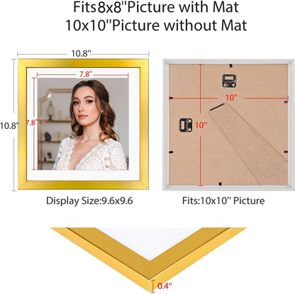 12x12 Picture Frame Set of 9, Display Pictures 8x8 with Mat or 12x12 without Mat, Multi Collage Gallery Square Photo Frames for Wall or Tabletop, Black