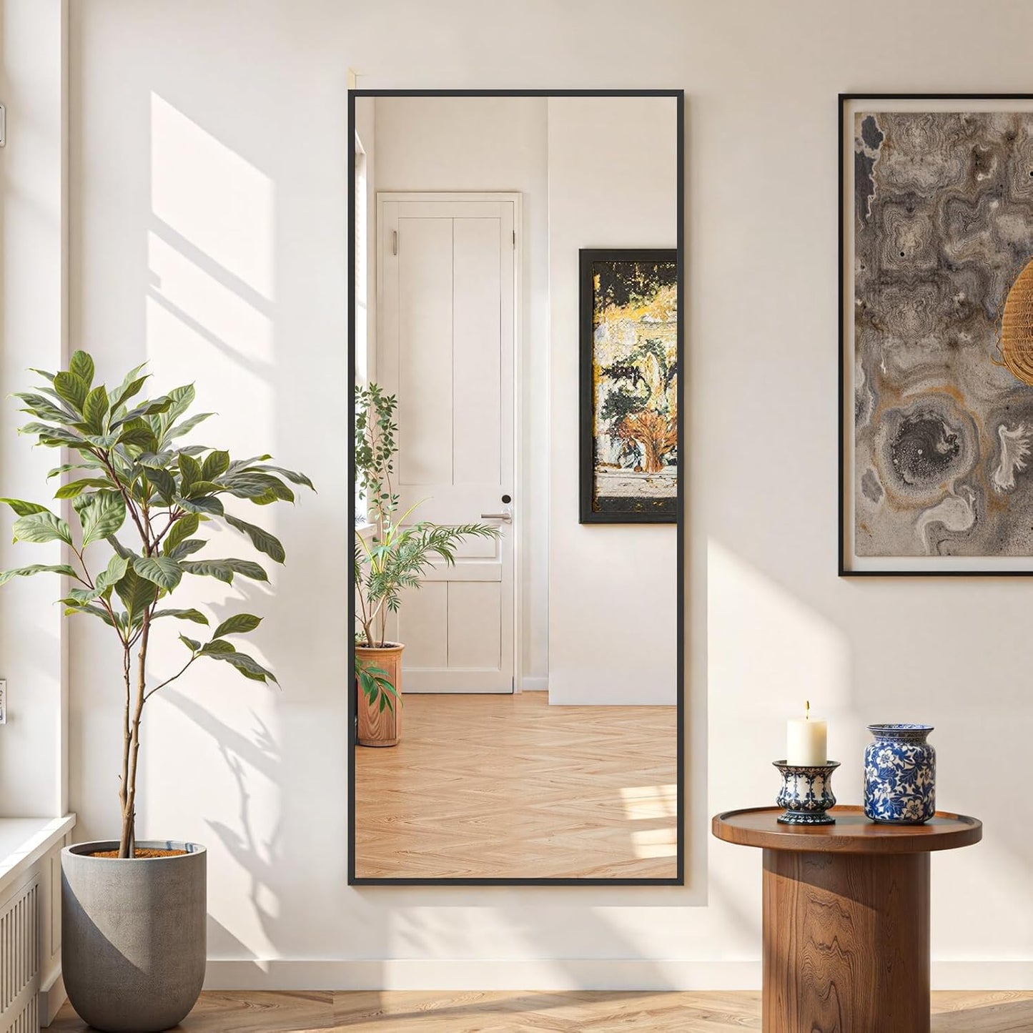 Mirror Full Length 64"x21" Full Body Floor Mirror with Stand, Shatterproof Glass, Aluminum Alloy Frame, Free Standing Wall Mounted or Leaning Arched Mirrors for Bedroom Living Room Entryway