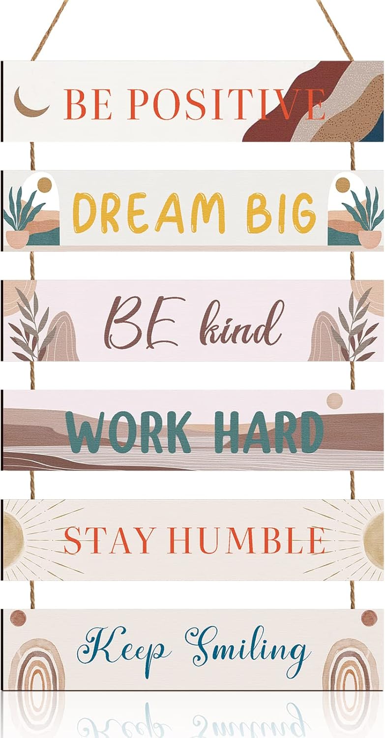 6 Pieces Rustic Wall Hanging Plaque Sign Inspirational Wall Art Farmhouse Wooden Door Signs Positive Plaque with Quotes Motivational Quote Decor for Office Bedroom Living Room(Retro Style)