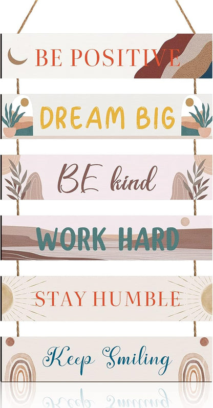 6 Pieces Rustic Wall Hanging Plaque Sign Inspirational Wall Art Farmhouse Wooden Door Signs Positive Plaque with Quotes Motivational Quote Decor for Office Bedroom Living Room(Retro Style)