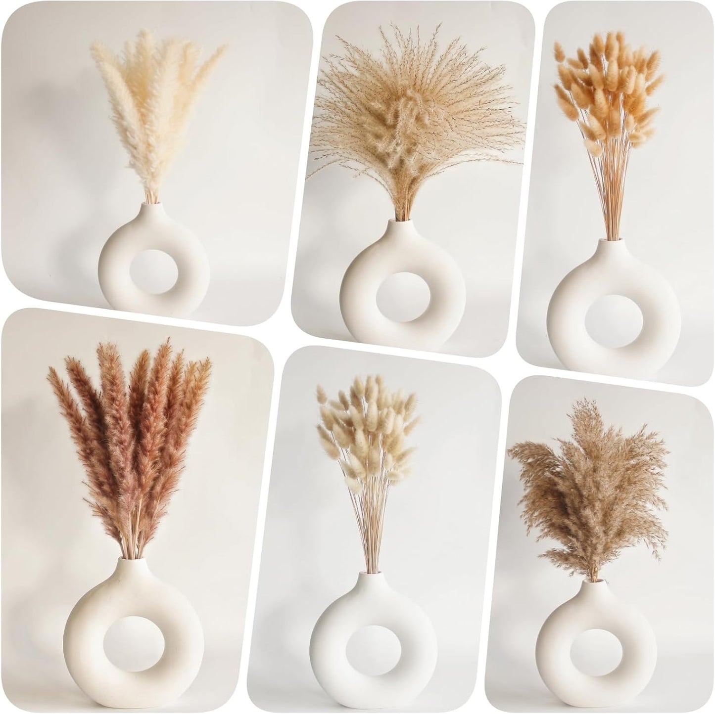 65PCS Pampas Grass Decor, Including pompas Floral, Reed Dried Grass and Bunny Tails Dried Flowers, Natural Dried Pampas Grass Bouquet for Boho Decor Wedding, Home Decoration