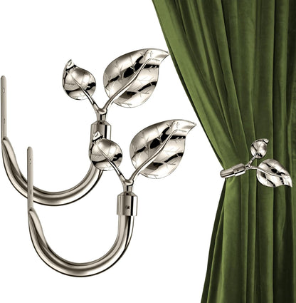 HIKMLK Leaf Shaped Curtain Tieback Holdbacks 2pcs, Handmade Metal Curtain Side Holders for Wall, Curtain Hook Pull Backs for Drapes Window Decoration