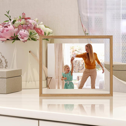 Trwcrt 4x6 Floating Picture Frames Set of 4, Double Glass Photo Frame Display up to 6 x 8 Photos for Desktop or Wall Hanging, Black