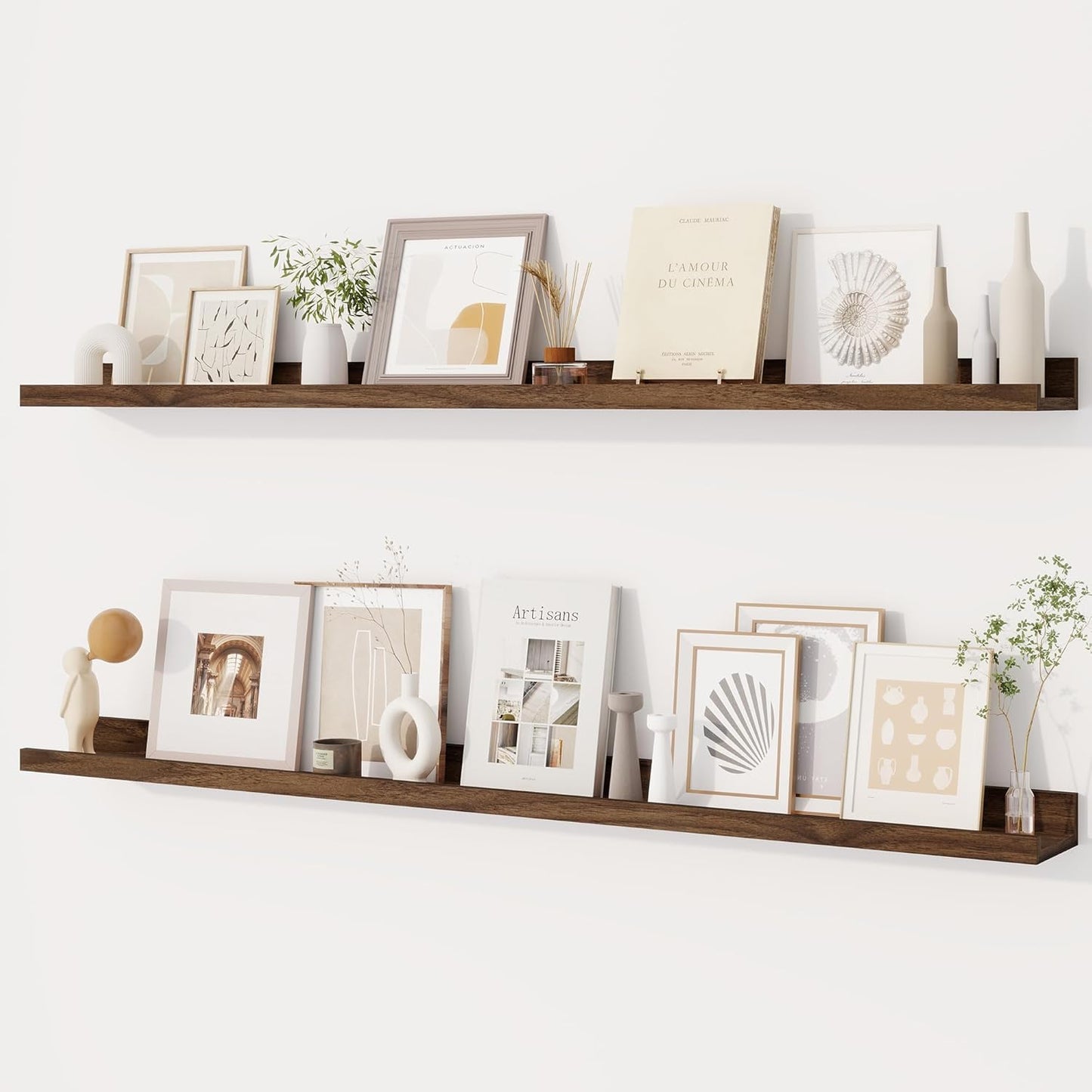 Dreamland Picture Ledge Shelf for Wall, Floating Shelves Set of 2, 48 Inch Long Floating Shelves with Lip for Living Room, Bedroom, Bathroom, Kitchen, White