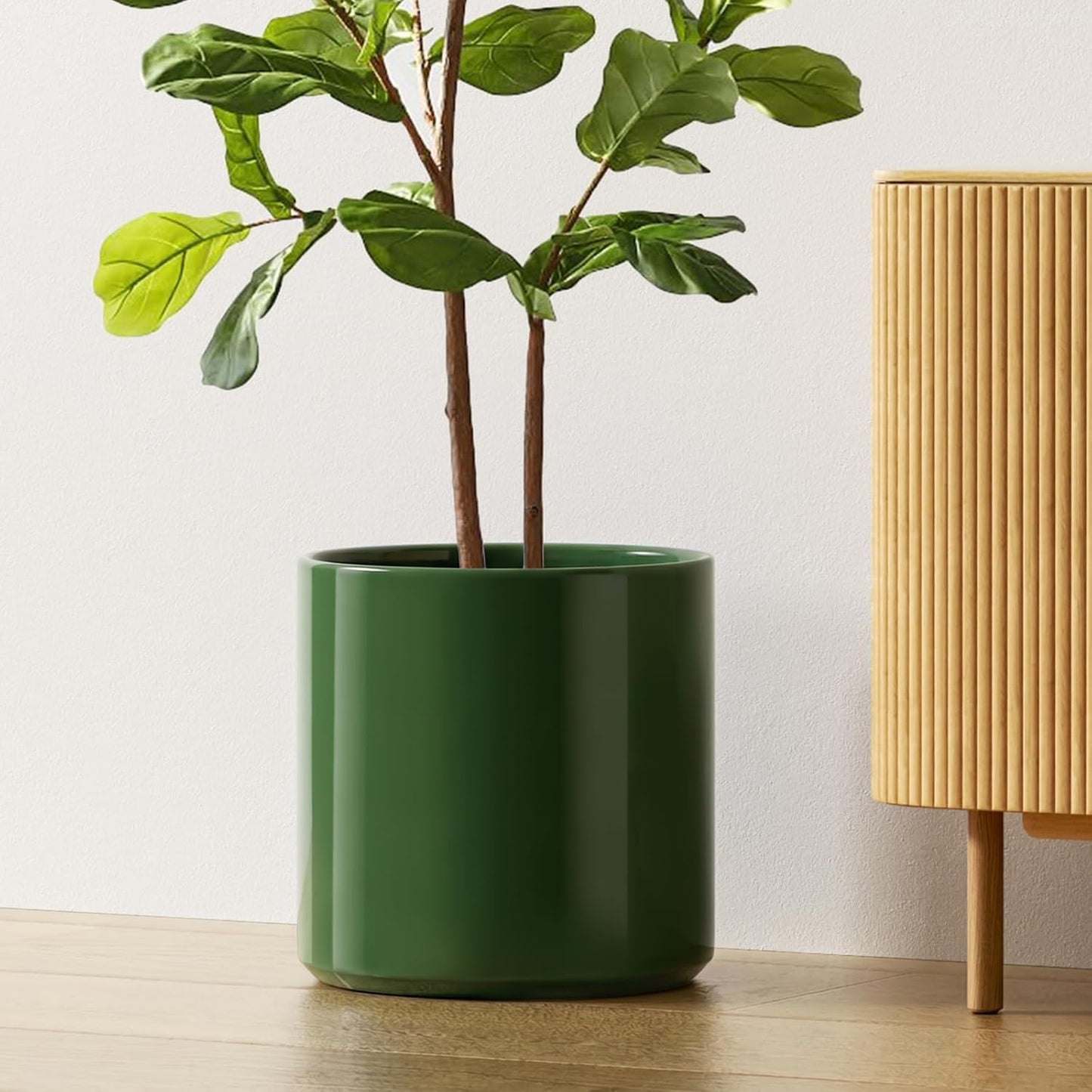 LE TAUCI 12 Inch Pot for Plants, Ceramic Planters for Indoor Plants, Mid-Century Modern Cylinder Flower Pots with Drainage Hole, Fits Fiddle Leaf Fig & Monstera, Home Decor, White