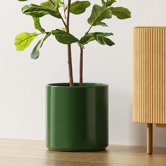 LE TAUCI 12 Inch Pot for Plants, Ceramic Planters for Indoor Plants, Mid-Century Modern Cylinder Flower Pots with Drainage Hole, Fits Fiddle Leaf Fig & Monstera, Home Decor, White