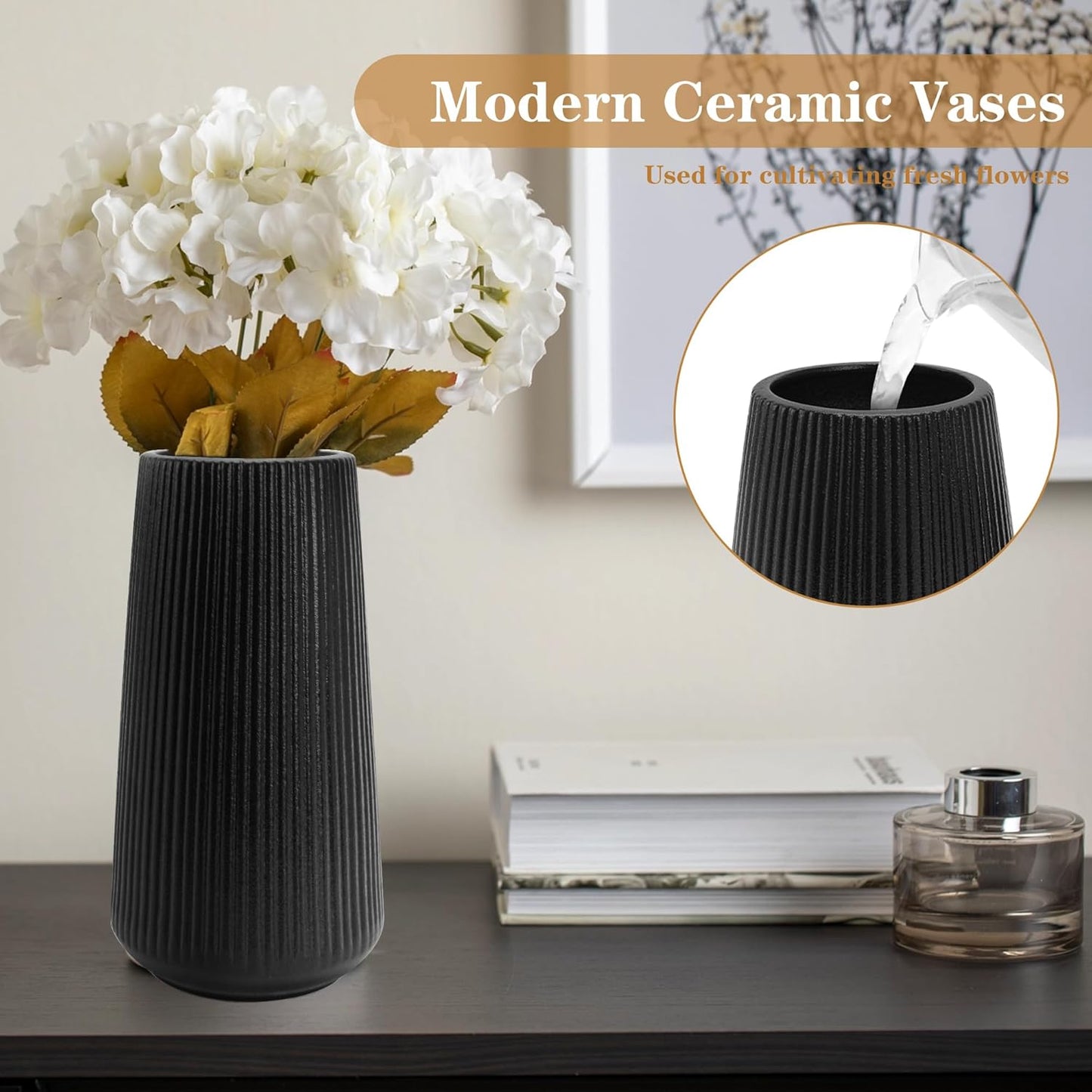 White Ceramic Vase, GUKJOB Small Cute Flower Vase for Pampas Grass, Home, Living Room, Dining Table, Farmhouse, Office Decor, Bedroom, Table, and Kitchen Shelf (White)
