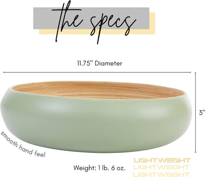 Fruit Bowl for Kitchen Counter – Handmade Spun Bamboo, Large 11.75" Fruit Basket, Eco-Friendly Decorative Serving Bowl for Home Decor, Produce Storage & Centerpiece (Gray)