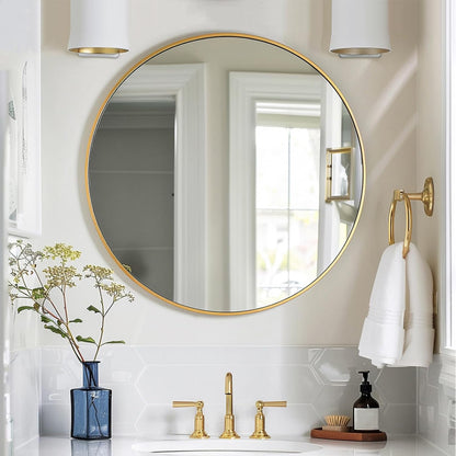 Sunniry Black Round Mirror, Round Mirror 24 inch, Black Circle Mirrors Matte Metal Frame, Wall Mounted Mirrors for Living Room, Bathroom, Wall, Entryway.